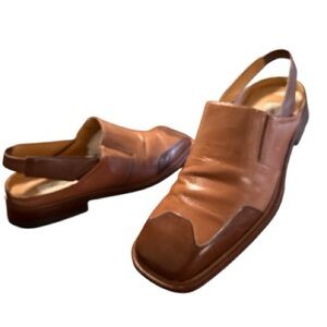 Mezlan Two Tone Brown Leather Square Toe Slingback Loafer Sandals 11.5 Spain EUC